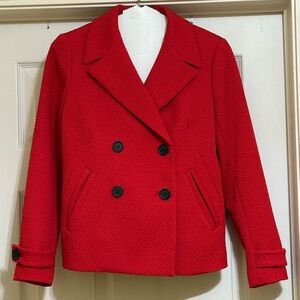 Talbots Textured Double-Breasted Red Blazer with Black Buttons